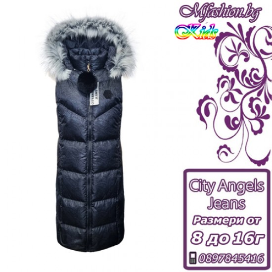 Детски, дълъг елек с качулка City Angels, за момиче, 6914